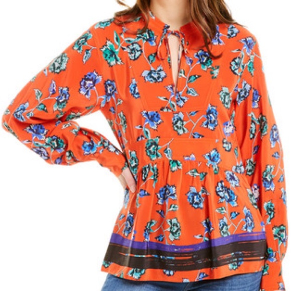 Derek Lam 10 Crosby Orange Floral Silk Tunic Size 10
